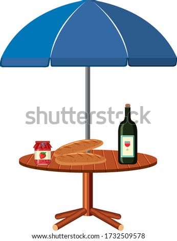 Picnic scene with food on the table illustration