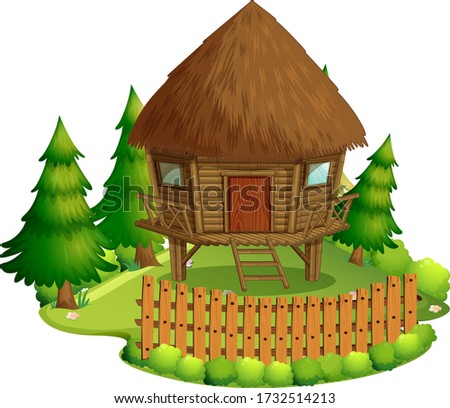 Isolated hut in nature on white background illustration