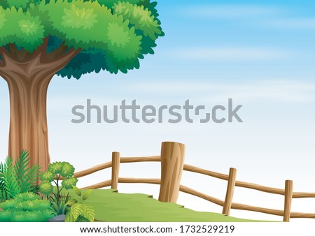 Illustration of a big tree inside a fence