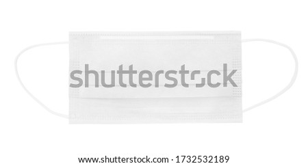 Protective face mask. Disposable earloop 3-layer face mask in white colour isolated. Stay healthy during cold and flu season with protective face mask - image Royalty-Free Stock Photo #1732532189