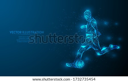 Glowing soccer on blue abstract background. low poly soccer  backgraound. lines and triangles on blue background. 