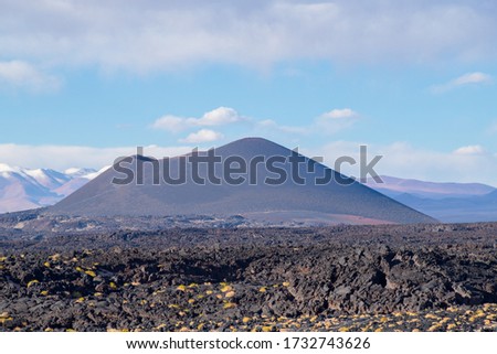 Lava fields. Rock formations and natural landscape of the Puna highland. Catamarca province, Argentina