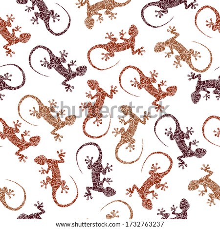 Gecko seamless colorful pattern. Traditional decorative objects. Talavera ornamental ceramic. Ethnic folk ornament.