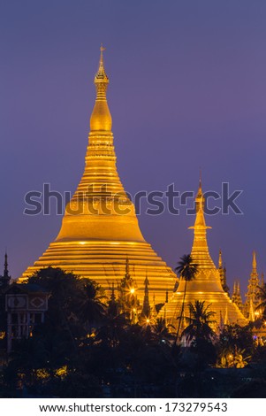 Shwedagon Pagoda in Yangon City, Burma with Beautiful Evening Light 