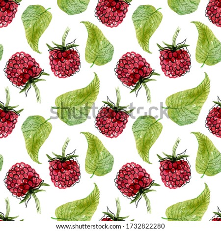 Bright illustration of raspberry. Hand drawn pattern isolated on white background.