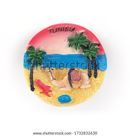 Souvenir (magnet) isolated on white background from Tunisia. Design element with clipping path