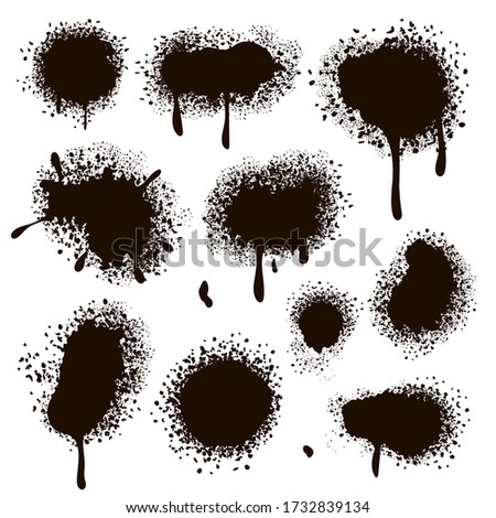 Spray painted texture. Graffiti circle spray dots . Paint splatte drips and sprayed paints. Isolated vector symbols set.