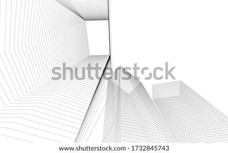 Architectural concept linear 3d drawing. Geometric background 