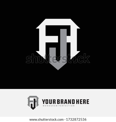 Initial letter AJ and JA  overlapping, interlock, monogram logo, white and gray color on black background