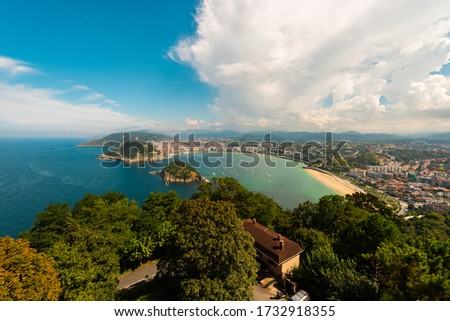 Views of La Concha Bay and beach and Santa Clara Island in Donostia San Sebastian, Gipuzkoa, Spain