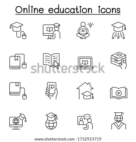 Online education icons set in thin line style