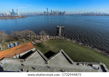 New Jersey, New York City & Brooklyn skylines from the Statue of Liberty: November 2019