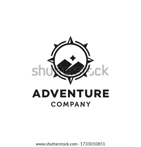 hipster badge adventure outdoor logo with Compass and mountain  design concept. Universal compass logo. Modern vintage retro concept