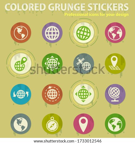 globes colored grunge icons with sweats glue for design web and mobile applications