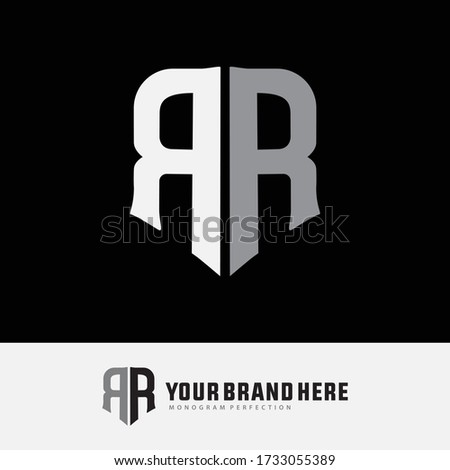 monogram logo letter R or RR modern, simple, sporty, white and gray color on black background
