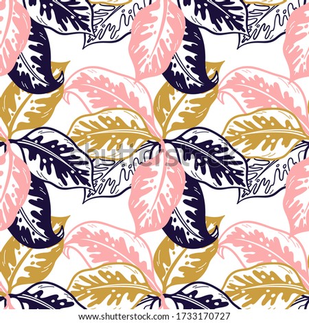Vector Tropical Leaves Seamless Pattern. Hand Drawn Doodle Sketch Calathea Flower Leaf. Colorful Floral Background. Tropical Plants Wallpaper Royalty-Free Stock Photo #1733170727