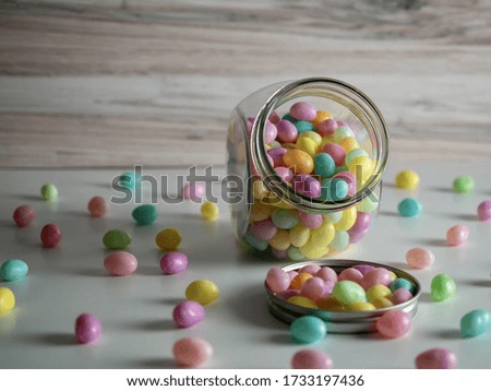 The colorful tasty candies on the table