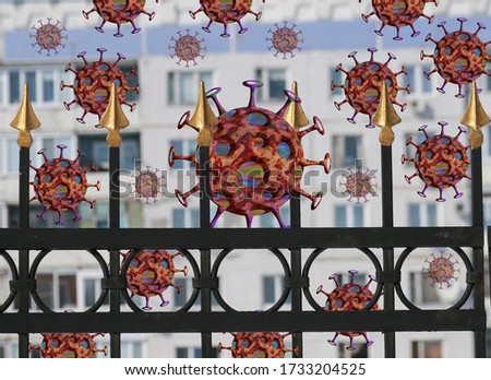 The coronavirus is coming. covid -19 of the coronavirus molecule makes its way to residential buildings through the fence.