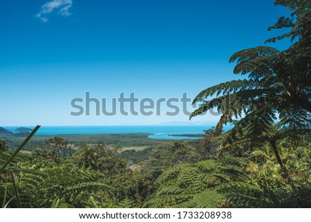 Australia, view on the rainforest and turquoise ocean in background