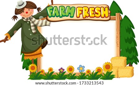 Border template design with scarecrow and flowers in garden illustration