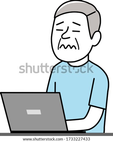 an old man with a laptop computer feeling stressed