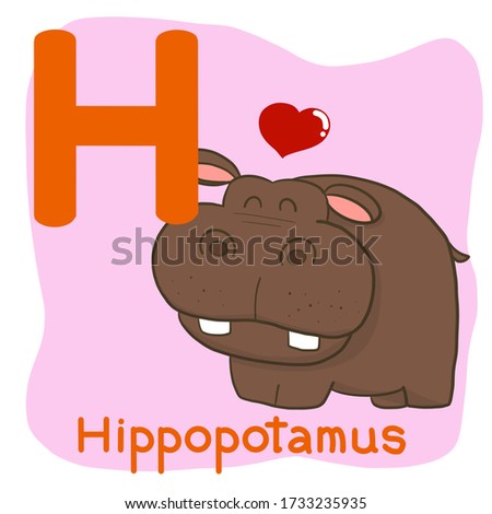 Hand draw Illustration of Capital Letter "H" with Object stand for Hippopotamus. For children education card, board. presentation, wallpaper.