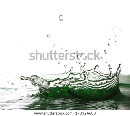Beautiful green water splash on white background.