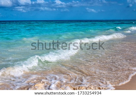 A beautiful shot of a blue wavy sea near a sandy seashore - perfect for background