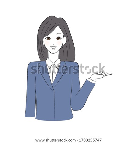 
Woman in a suit that spreads the palm to the left
