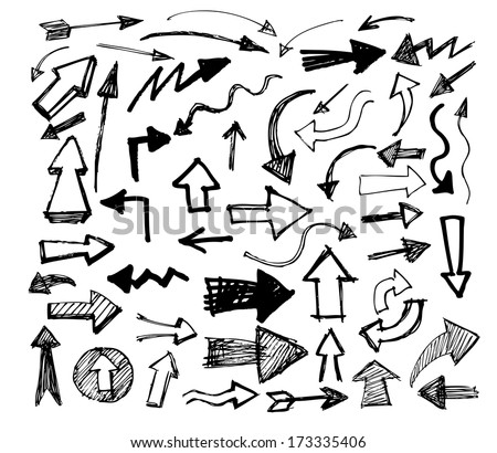 vector hand drawn arrows icons set on white Royalty-Free Stock Photo #173335406