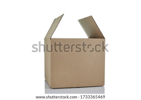 Opened cardboard box isolated on white background