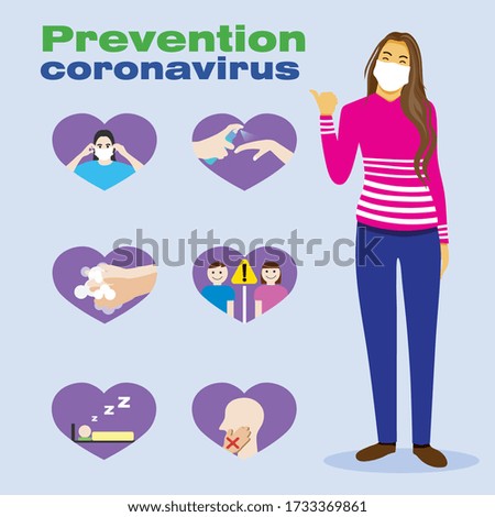 prevention corona virus. Prevention infographics.
Set of isolated vector illustration in cartoon style.