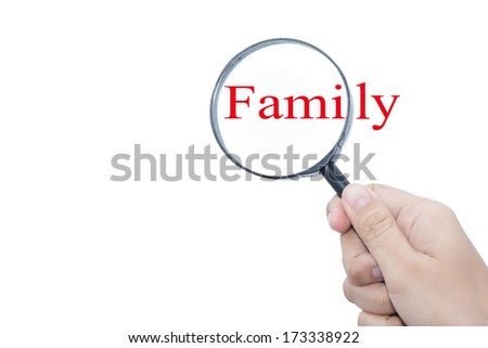 Hand Showing Family Word Through Magnifying Glass 