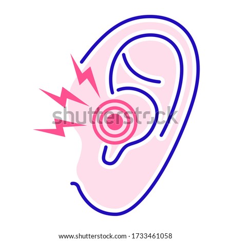 Acute ear pain color line icon. Otitis. inflammation eardrum Isolated vector element. Outline pictogram for web page, mobile app, promo
