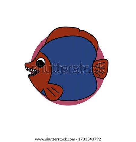 Illustration of Red Fish Open its Mouth While Showing its Sharp Teeth Cartoon, Cute Funny Character, Flat Design