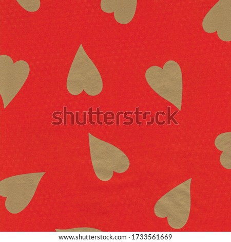 Gold hearts on red paper background wrapping  paper giftwrap
