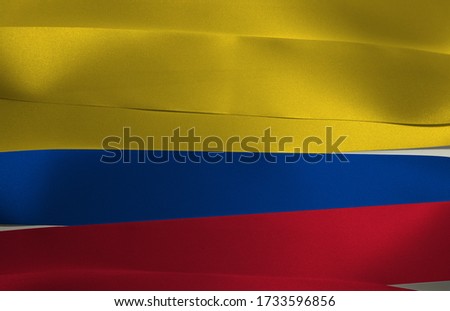 Colorful ribbon as Colombia national flag, a horizontal tricolor of yellow (double-width), blue and red.