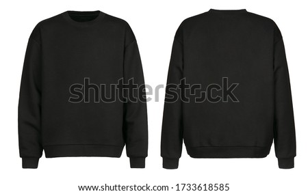 Black sweater template. Sweatshirt long sleeve with clipping path, hoody for design mockup for print, isolated on white background. Royalty-Free Stock Photo #1733618585