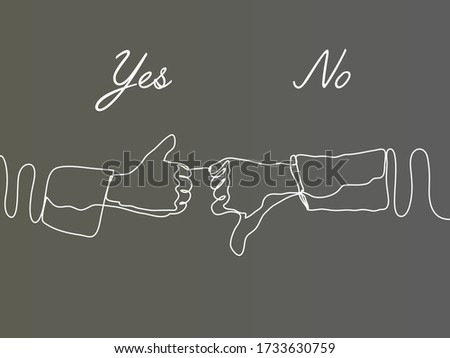 thumb up and thumb down in one line vector illustration