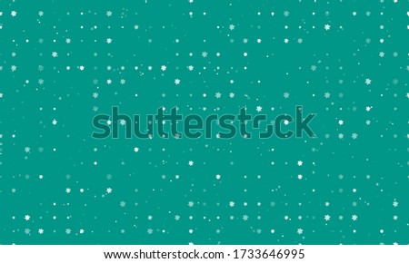 Seamless background pattern of evenly spaced white narcissus flowers of different sizes and opacity. Vector illustration on teal background with stars