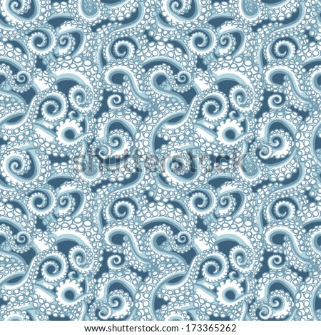 octopus tentacles - seamless pattern. Hand drawn illustration Royalty-Free Stock Photo #173365262