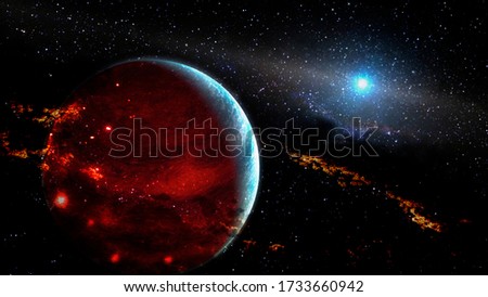 Dark alien planet in outer space. Elements of this image furnished by NASA.