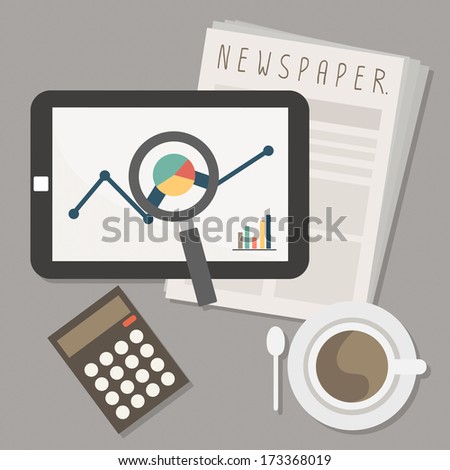 marketing on tablet and newspaper with coffee vector