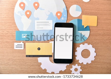 Mobile apps and services. Creative concept for website and mobile banner, internet marketing, social media and networking, branding, marketing material, presentation template.