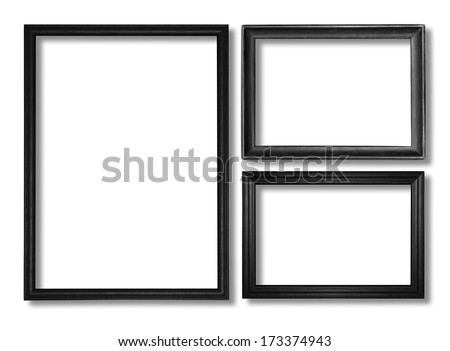 The wooden black frame on the white background