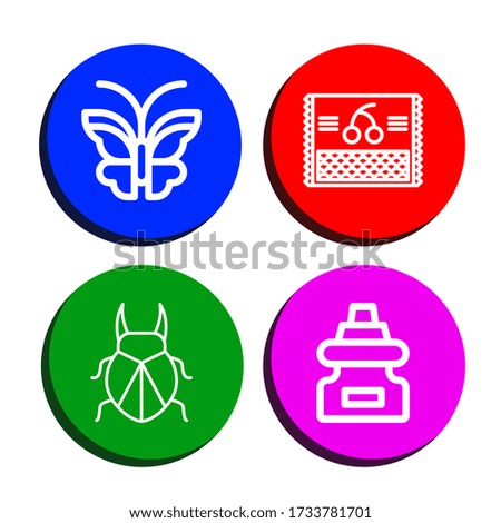color simple icons set. Contains such icons as Butterfly, Cherry, Beetle, Dropper, can be used for web, mobile and logo