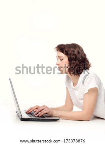 Woman with laptop isolated