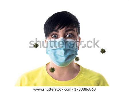 Protection against contagious disease, coronavirus. Women wearing hygienic mask to prevent infection, airborne respiratory illness such as flu, 2019-nCoV. indoor studio shot isolated on white backgrou