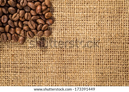 Background with coffee beans and burlap texture