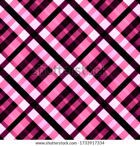 Seamless plaid patten in palette of black, pink and purple. Traditional fabric texture for digital textile printing.